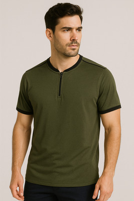 clickwell Solid Men Henley Neck Green T-Shirt