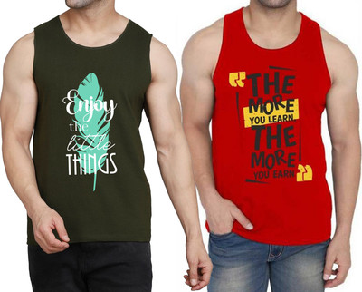 WOOSTRO Printed Men Round Neck Dark Green, Red T-Shirt