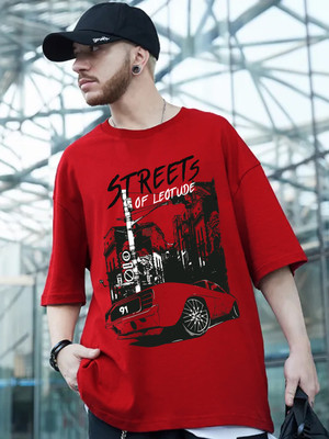 Leotude Printed Men Round Neck Red T-Shirt