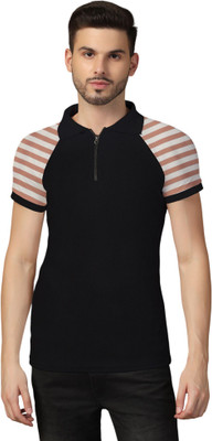 tfurnish Striped Men Polo Neck Maroon T-Shirt