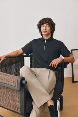 UNSTD Solid Men Polo Neck Black T-Shirt