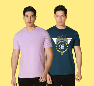 WOOSTRO Printed Men Round Neck Pink, Blue T-Shirt