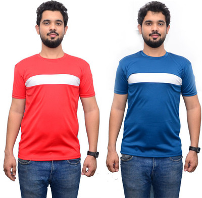 Maleno Colorblock Men Round Neck Red, Blue T-Shirt