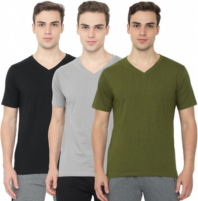 Enciger Solid Men V Neck Multicolor T-Shirt