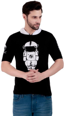 CT Fashion Printed Men Hooded Neck Black T-Shirt