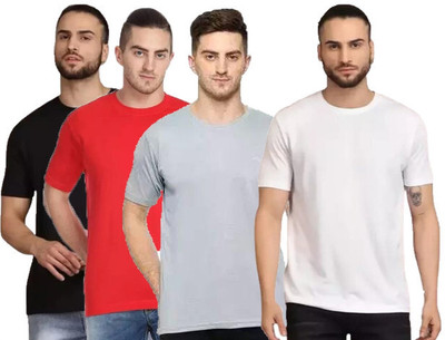 Diwazzo Solid Men Round Neck Multicolor T-Shirt