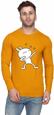 SLOWLORIS Printed Men Round Neck Yellow, White T-Shirt
