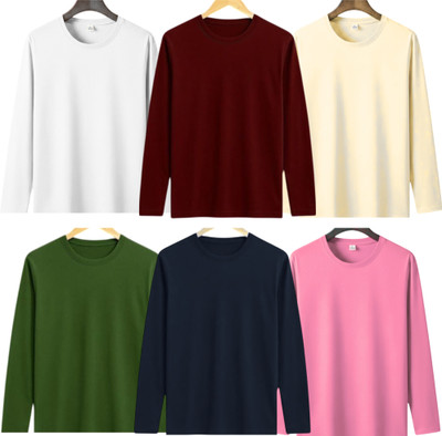lalita creation Solid Men Round Neck Green, Navy Blue, Pink, White, Maroon, Beige T-Shirt