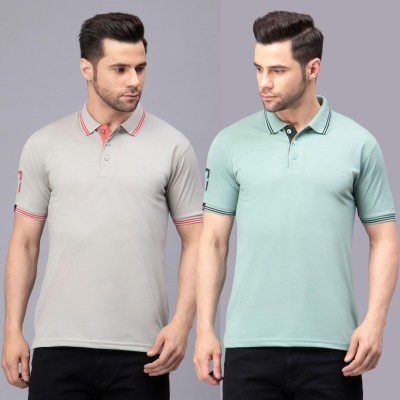 We Perfect Solid Men Polo Neck Grey, Green T-Shirt