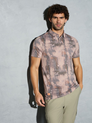 TECHNOSPORT Printed Men Polo Neck Brown T-Shirt