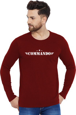 Organic Chics Typography Men Round Neck Maroon T-Shirt