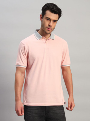CANTABIL Solid Men Polo Neck Pink T-Shirt