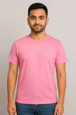 AGG Solid Men Crew Neck Pink T-Shirt