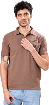Stylox Self Design Men Polo Neck Reversible Brown T-Shirt