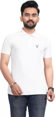 HouseOfCommon Solid Men Polo Neck White T-Shirt