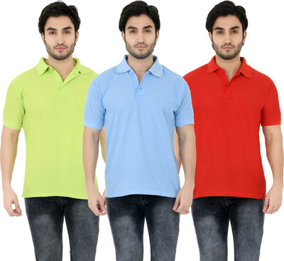 YUALIN CREATION Solid Men Polo Neck Light Blue T-Shirt