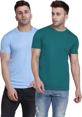 TQH Solid Men Round Neck Light Blue, Dark Blue T-Shirt