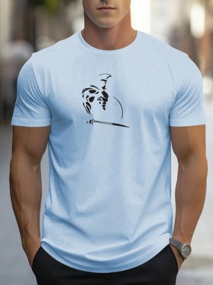 AVNI CREATION Graphic Print Men Round Neck Light Blue T-Shirt