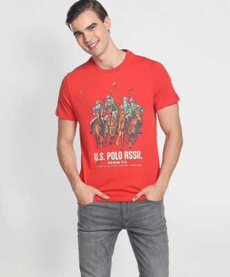 U.S. POLO ASSN. Printed, Typography Men Round Neck Red T-Shirt