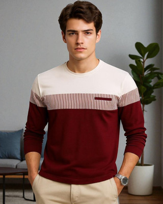 FASHIUM Colorblock Men Round Neck Maroon T-Shirt