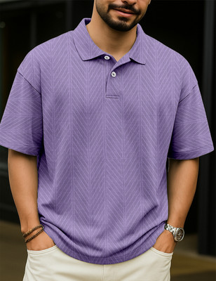 Force Self Design Men Polo Neck Purple T-Shirt