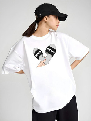 Dressberry Graphic Print Women Round Neck White T-Shirt