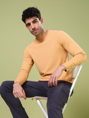 TECHNOSPORT Solid Men Crew Neck Yellow T-Shirt