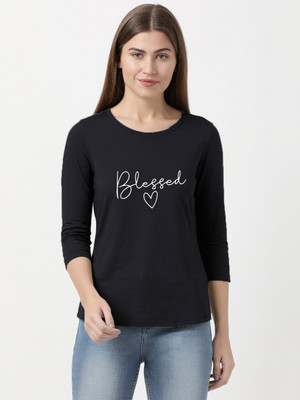 Smart Colors Printed, Typography Women Round Neck Dark Blue T-Shirt