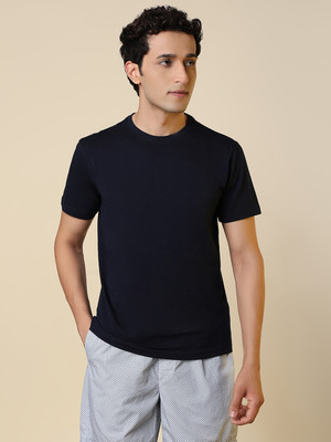 SLEEPZ BY RAYMOND Solid Men Round Neck Dark Blue T-Shirt