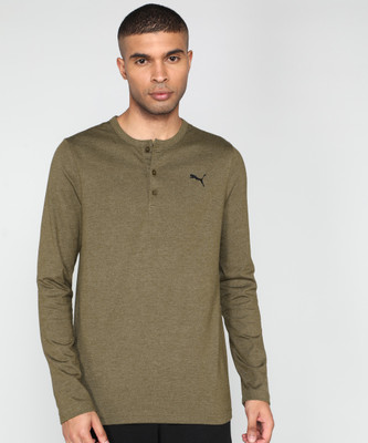 PUMA Self Design Men Henley Neck Green T-Shirt