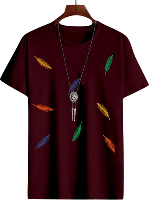 Nirvaan Printed Men Round Neck Maroon T-Shirt