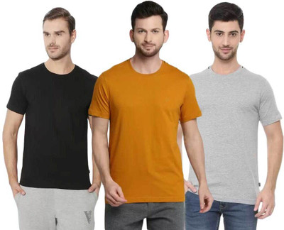 VAN HEUSEN Solid Men Round Neck Black, Grey, Yellow T-Shirt