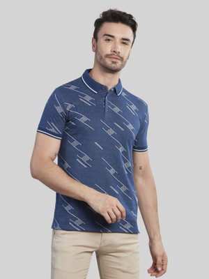 BE POSITIVE Printed Men Polo Neck Blue, White T-Shirt
