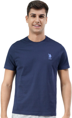U.S. POLO ASSN. Solid Men Round Neck Blue T-Shirt