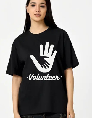fashnobic Self Design, Solid Women Round Neck Black T-Shirt