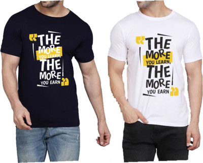 WOOSTRO Printed, Typography Men Round Neck Dark Blue, White T-Shirt