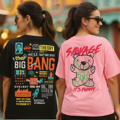 Fabflee Printed Women Round Neck Multicolor T-Shirt