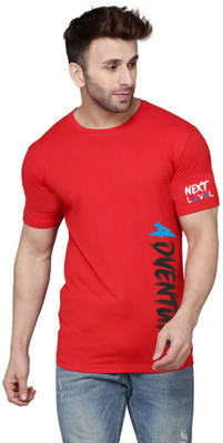 SLOWLORIS Typography Men Round Neck Red T-Shirt