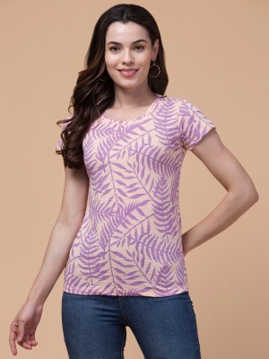 Hive91 Printed Women Round Neck Pink T-Shirt