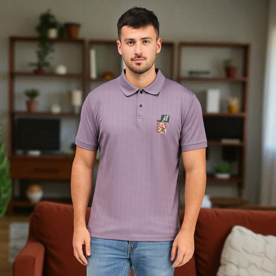 SmartyWorld Solid Men Polo Neck Purple T-Shirt