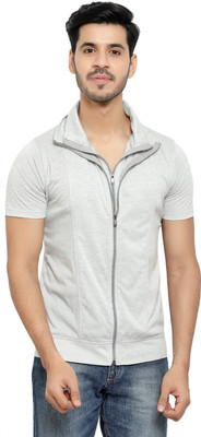 Adorbs Trend Solid Men Polo Neck Grey T-Shirt