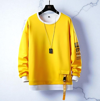 FAOES Printed Men Round Neck Yellow T-Shirt