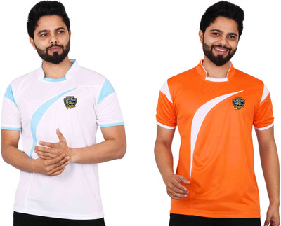 La Milano Printed Men Mandarin Collar Orange, White T-Shirt
