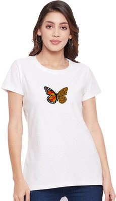 AMEVI Printed Women Round Neck White T-Shirt