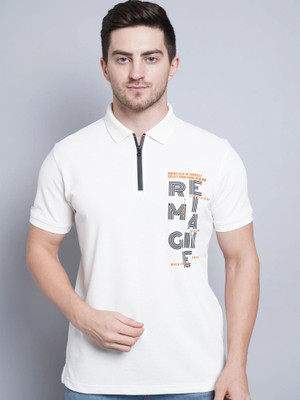 DAVNO Typography Men Polo Neck White T-Shirt