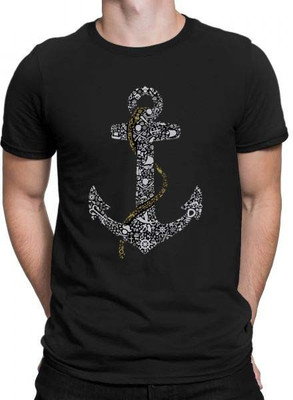 HIT SQUARE Printed Men Round Neck Black T-Shirt