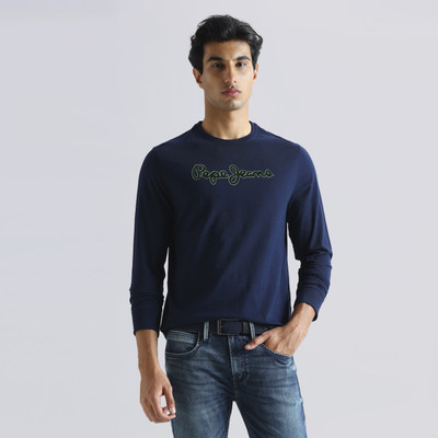Pepe Jeans Graphic Print Men Crew Neck Dark Blue T-Shirt