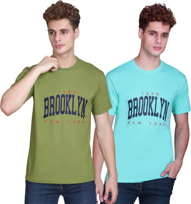 Zeffit Printed Men Round Neck Dark Green, Orange T-Shirt