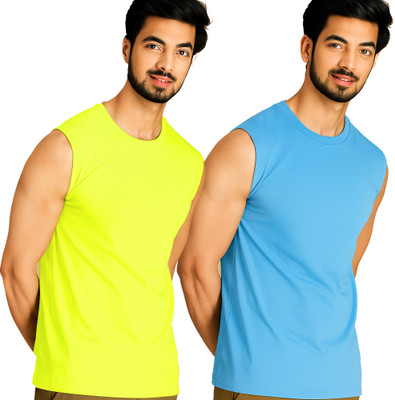 Jangoboy Solid Men Round Neck Green, Blue T-Shirt