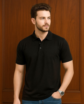 Oliver Solid Men Polo Neck Black T-Shirt